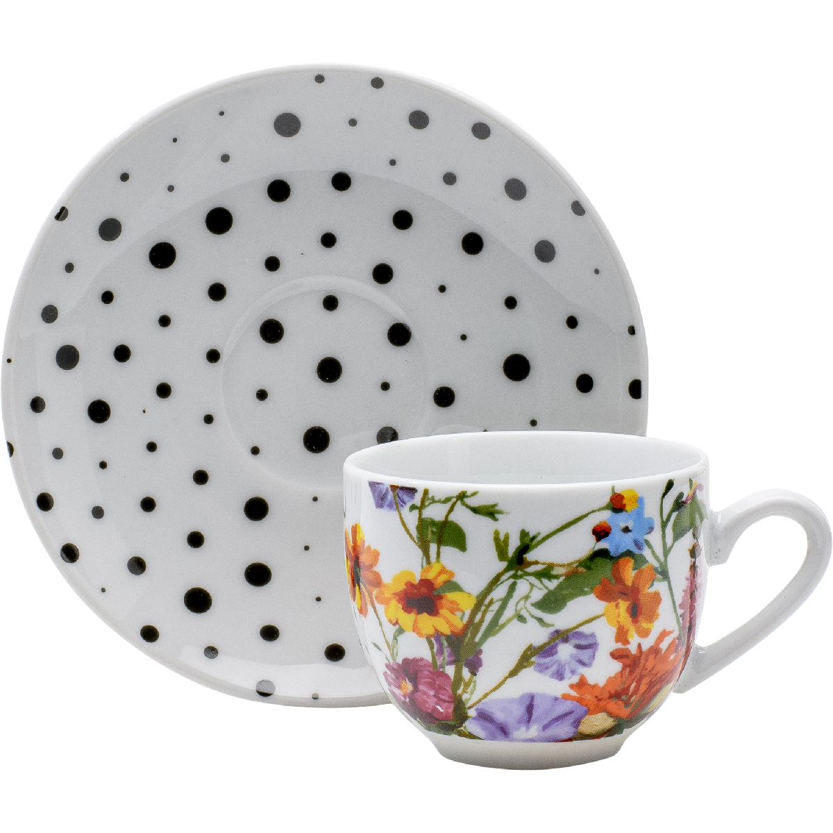 Set de 6 tasses à café en porcelaine avec soucoupe 100 ml - Flor
