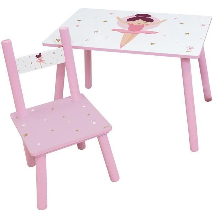 Table de ballerine FUN HOUSE H 41,5 cm x L 61 cm x P 42 cm avec une chaise H 49,5 cm x L 31 cm x P 31,5 cm - Pour enfants
