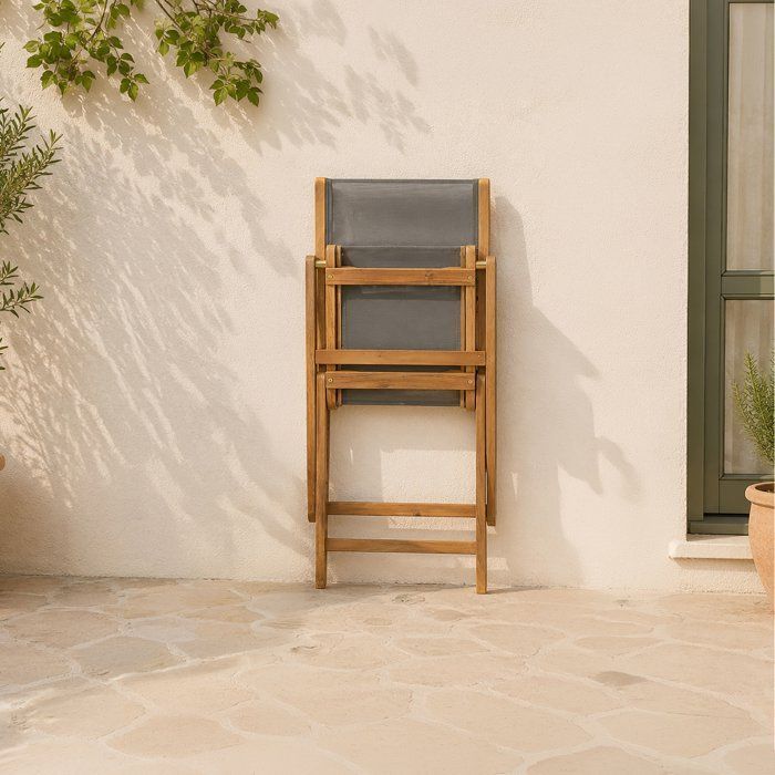 Lot de 4 chaises de jardin en bois d'acacia FSC et assise en textilène - 50 x 57 x 90 cm - Gris