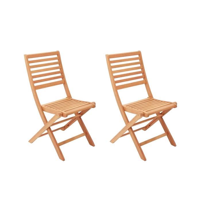 Lot de 2 chaises de jardin pliantes FSC eucalyptus - 57,5 x 46,5 x 90 cm