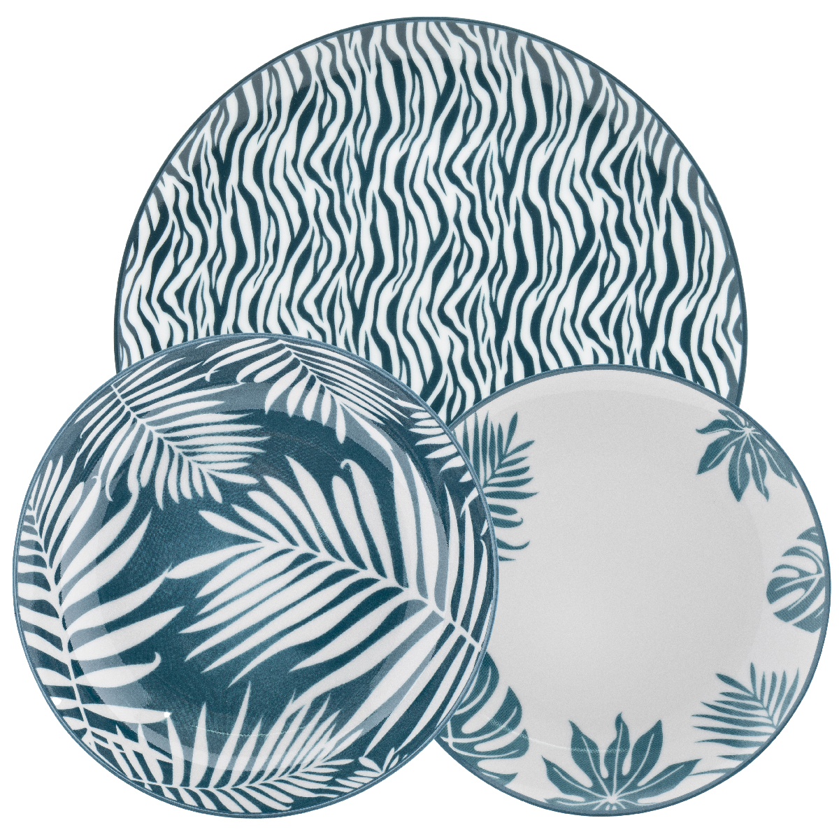 Vaisselle 18 pièces (6 assiettes plates, 6 fonds, 6 fruits) Ø 27 cm, Ø 21 cm, Ø 19 cm - Mérida