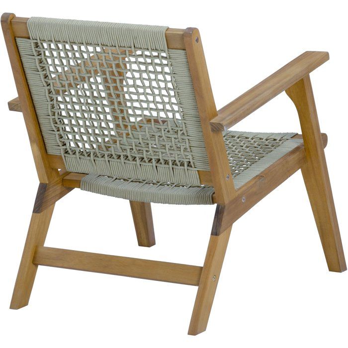 Fauteuil bas en bois d'acacia FSC et résine tressée - 1 personne - Mérida - Vert olive