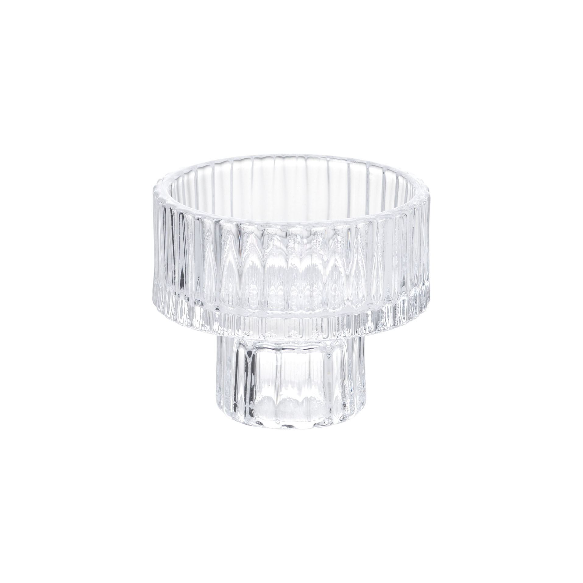 Bougeoir en verre rayé transparent Ø 6,5 x h 5 cm - Floreal