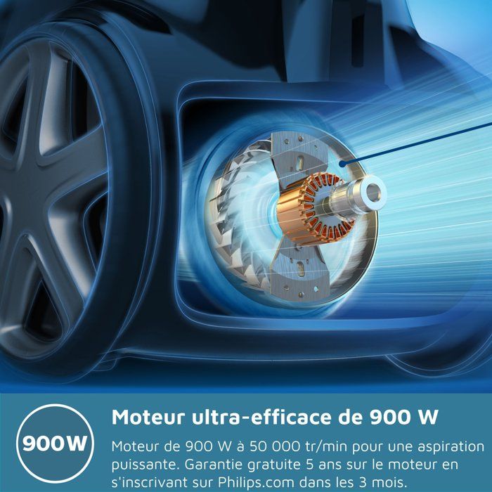 Aspirateur sans sac - PHILIPS FC9331/09 - 900 W - 1,5 L - Noir et bleu foncé