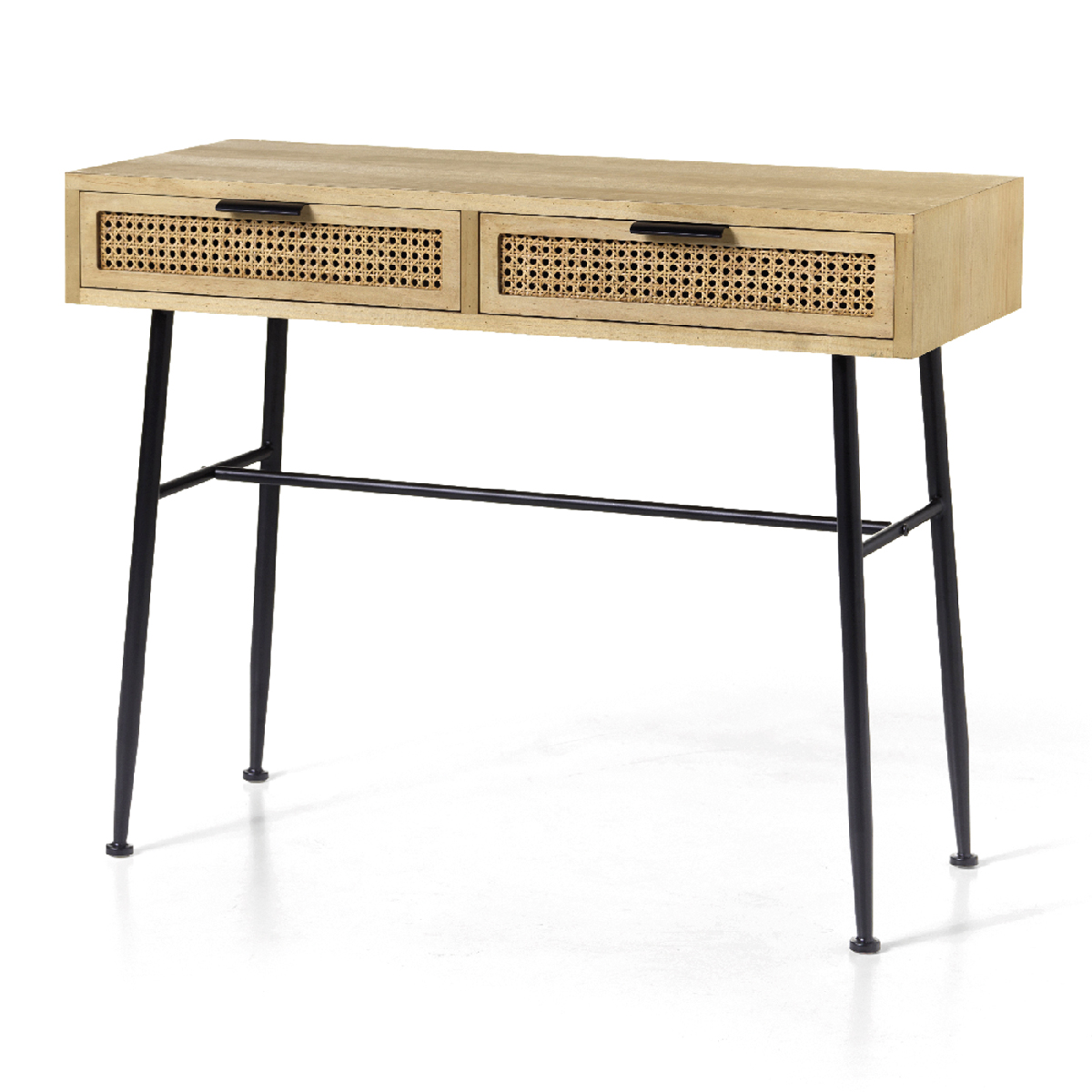 Console en bois avec 2 tiroirs - Rotin