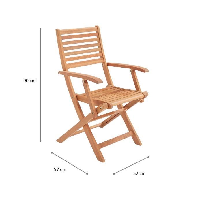 Lot de 2 chaises de jardin pliantes FSC eucalyptus - 57,5 x 56 x 90 cm