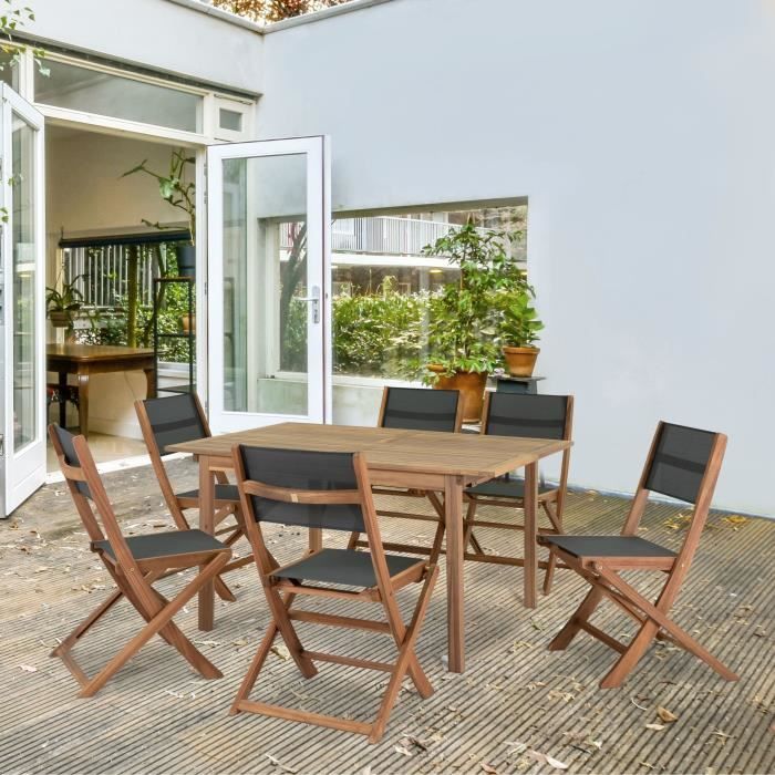 Set de 2 chaises en bois d'acacia FSC et textilène - Gris