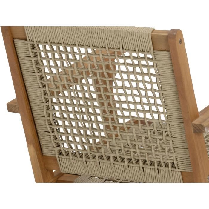 Fauteuil bas en bois d'acacia FSC et résine tressée - 1 personne - Mérida - Vert olive