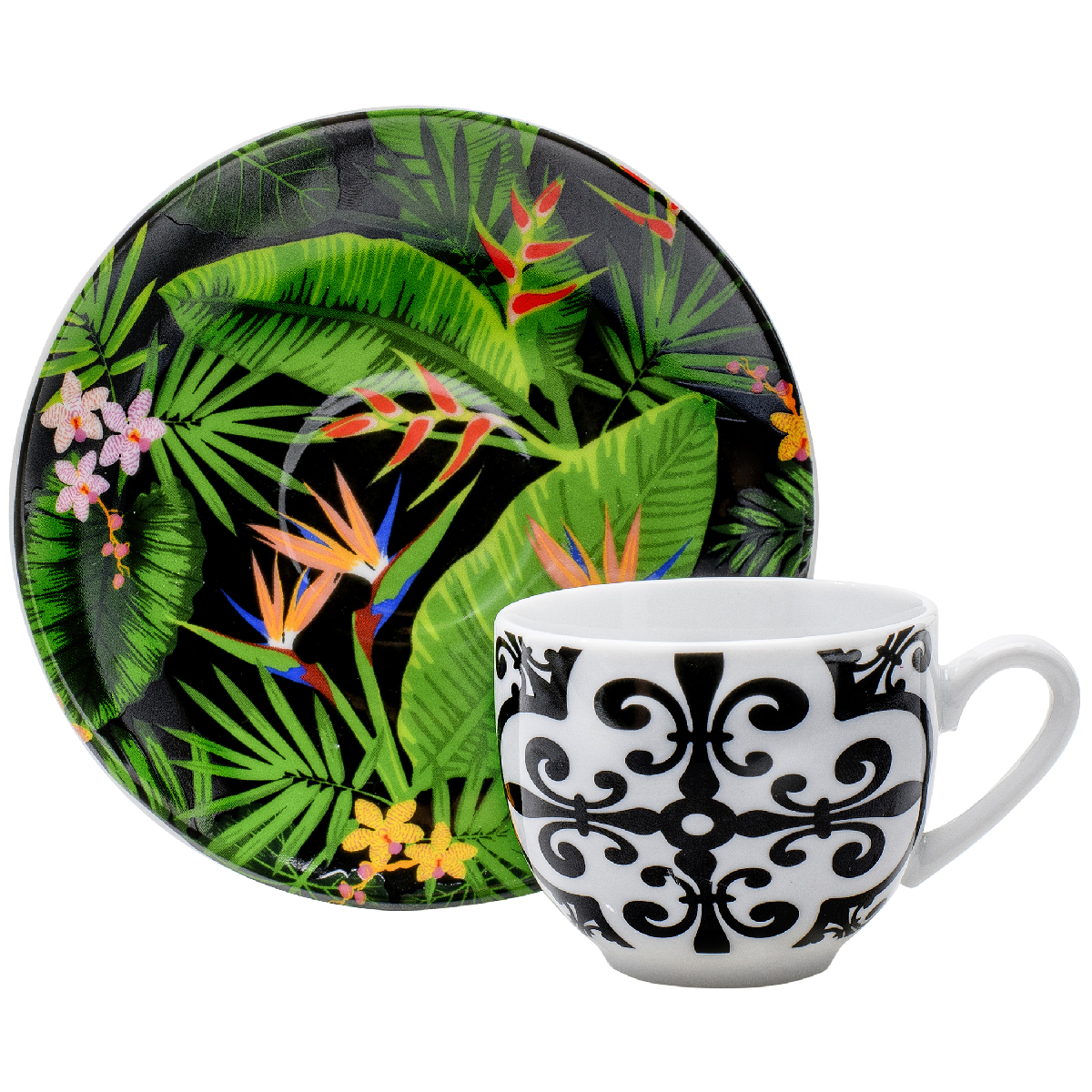Set de 6 tasses à café en porcelaine avec soucoupe 100 ml - Jungla