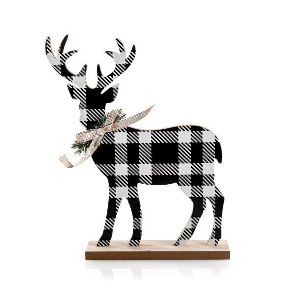 Elk • Décoration en bois 20 x 15 x h 31 cm - Tartan noir
