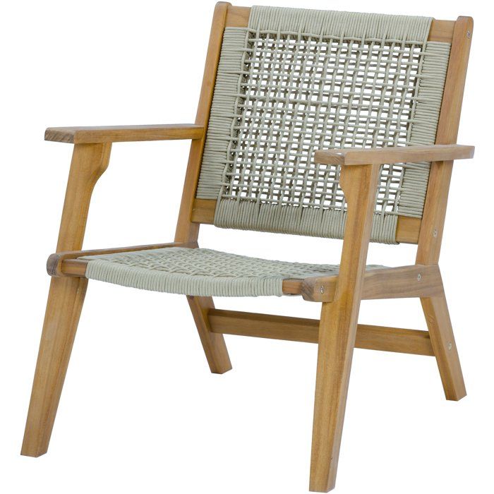 Fauteuil bas en bois d'acacia FSC et résine tressée - 1 personne - Mérida - Vert olive