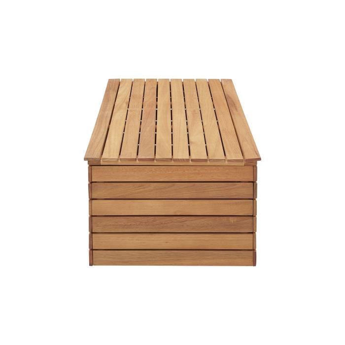 Coffre de jardin 190L en bois d'eucalyptus exotique FSC - 190 L - 48,5 x 109,5 x 37 cm - Avec roulettes - Effet teck