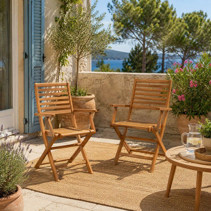 Lot de 2 chaises de jardin pliantes FSC eucalyptus - 57,5 x 56 x 90 cm