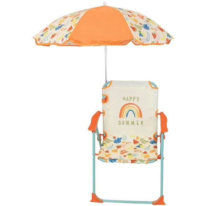 Chaise de camping pliante FUN HOUSE Fruity's avec parasol - H.38,5 x L.38,5 x P.37,5 cm + parasol ø 65 cm - Pour enfants