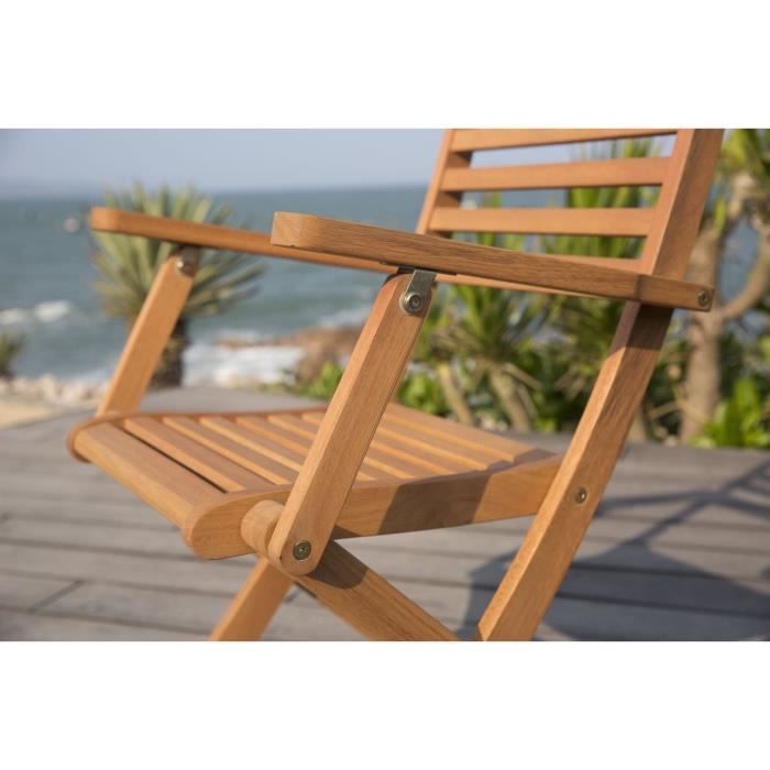 Lot de 2 chaises de jardin pliantes FSC eucalyptus - 57,5 x 56 x 90 cm