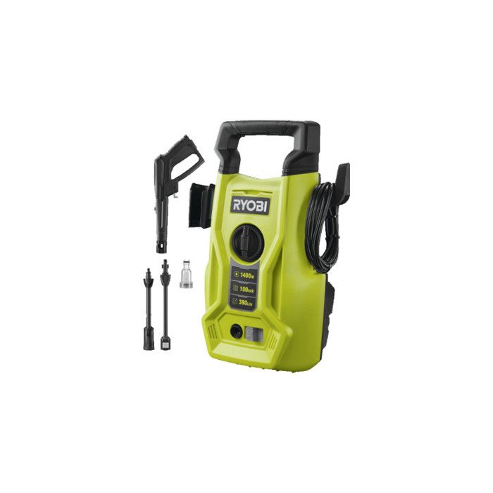 Nettoyeur haute pression Ryobi RY100PWA 1400 W, 100 bars, 360 L, PVC souple, 5 m, Lance Vario