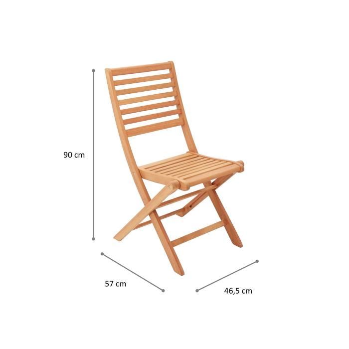 Lot de 2 chaises de jardin pliantes FSC eucalyptus - 57,5 x 46,5 x 90 cm