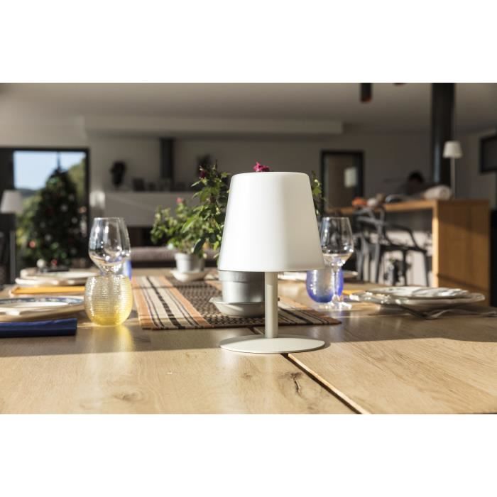Lampe de table sans fil STANDY MINI CREAM avec base en acier crème - base LED blanc chaud/blanc froid