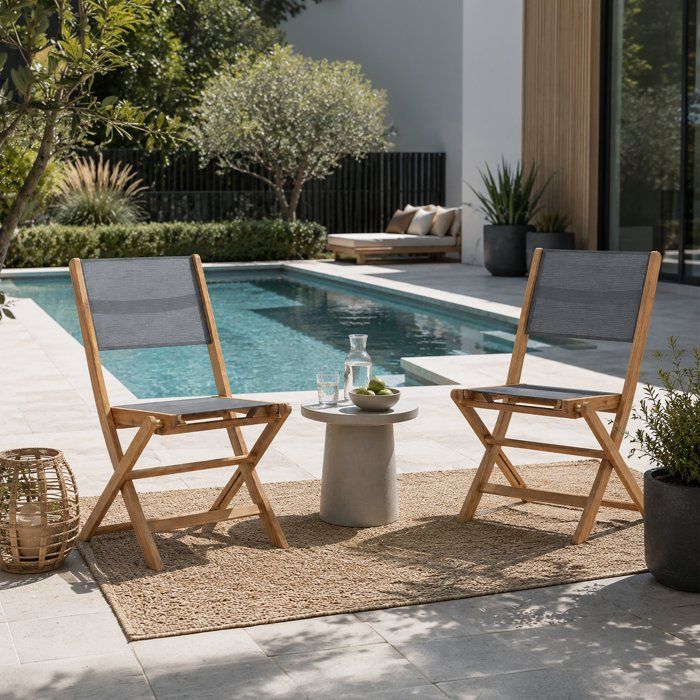 Set de 2 chaises en bois d'acacia FSC et textilène - Gris