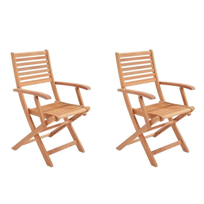 Lot de 2 chaises de jardin pliantes FSC eucalyptus - 57,5 x 56 x 90 cm