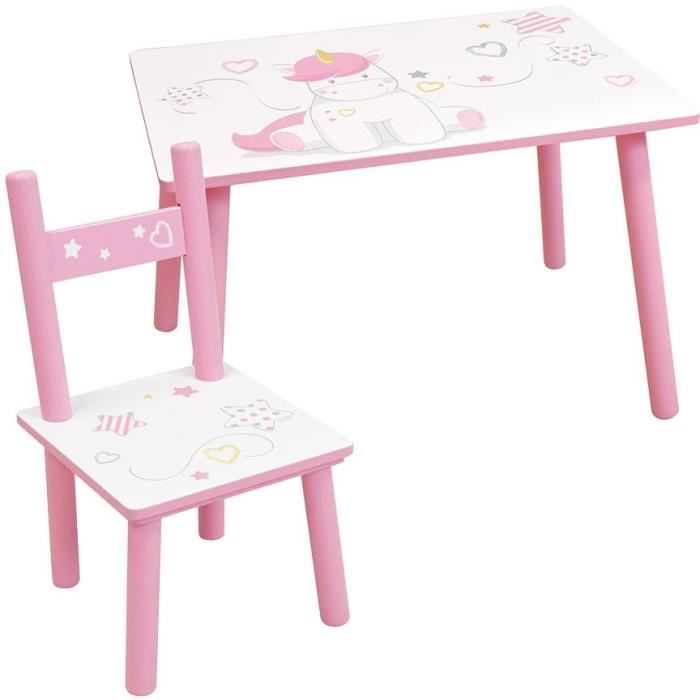 FUN HOUSE - Table licorne h 41,5 cm x l 61 cm x p 42 cm avec une chaise h 49,5 cm x l 31 cm x p 31,5 cm pour enfants