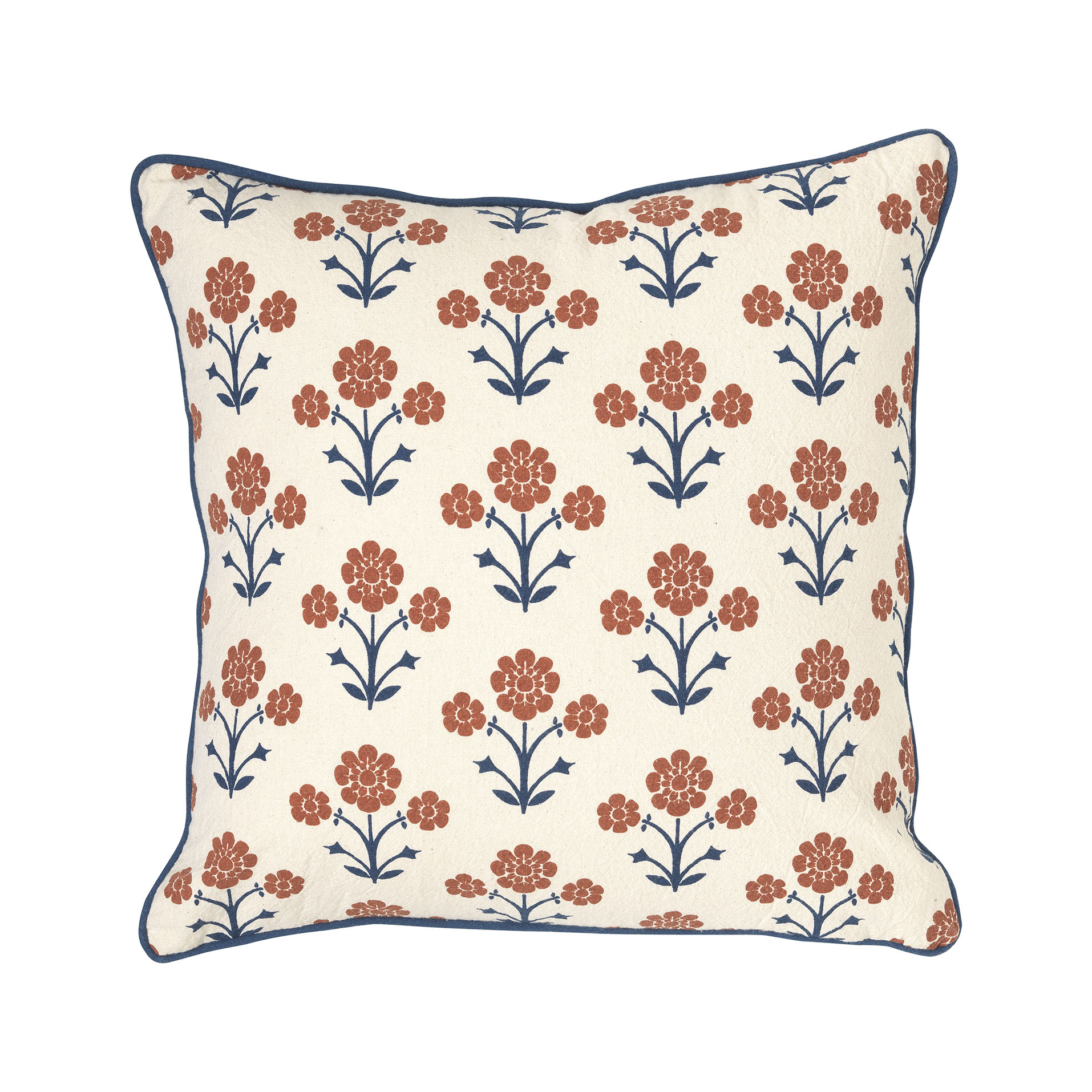 Coussin en toile de coton Imprimé floral avec bordure cousue Doublure amovible et rembourrage en polyester. 45 x 45 cm - Pratum