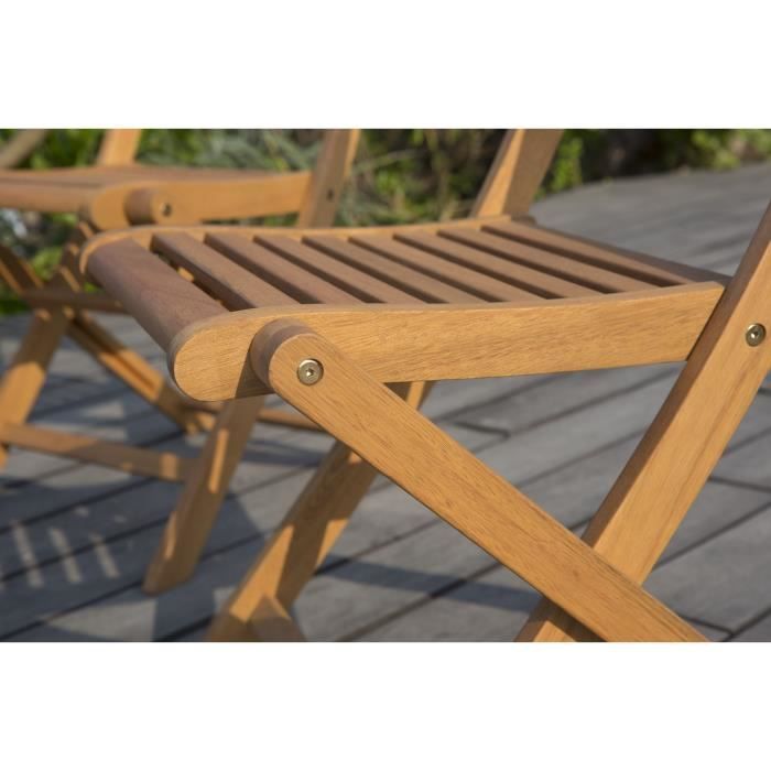 Lot de 2 chaises de jardin pliantes FSC eucalyptus - 57,5 x 46,5 x 90 cm