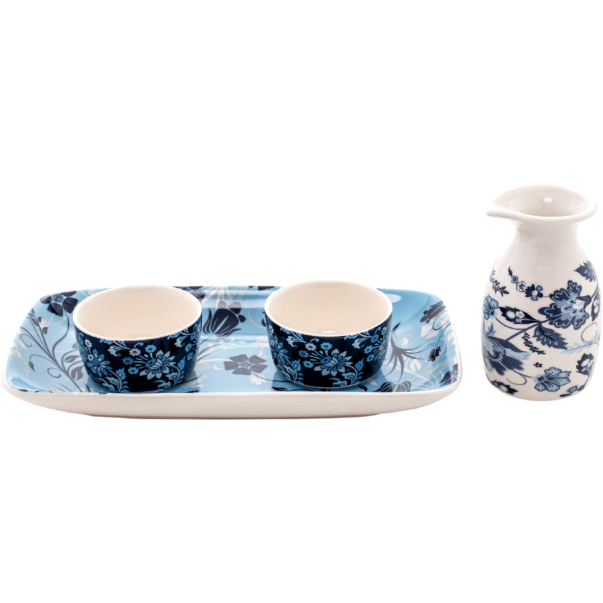 Set de soja (1 carafe, 2 bols et 1 plateau) Carafe de 100 ml, bols de 30 ml, plateau de 22 x 12 cm - Kyoto