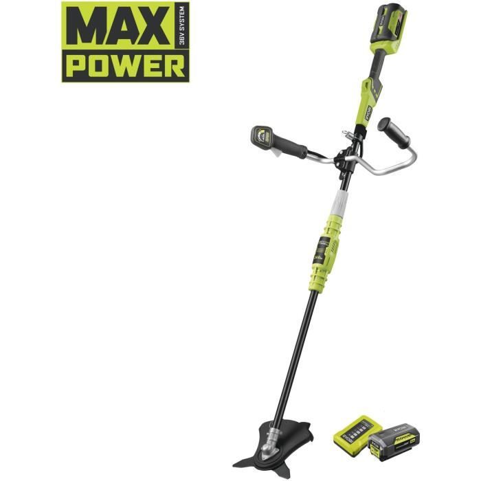 Débroussailleuse - RYOBI - Guidon - Fil Ø 1 x 1,65 mm - lame à 3 dents - 1 batterie au lithium + 36 V 4,0 Ah + 1 chargeur 1,7 A