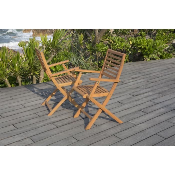 Lot de 2 chaises de jardin pliantes FSC eucalyptus - 57,5 x 56 x 90 cm
