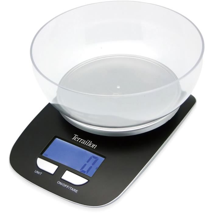 Balance de cuisine électronique - TERRACILLON - Bol classique - Capacité 5 kg - Écran rétroéclairé - Bol de 1,5 L