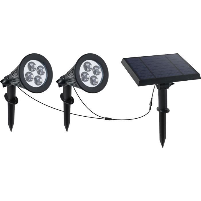 Projecteur solaire double connecté à un panneau solaire télécommandé 2 en 1 pour piquer ou réparer un puissant éclairage LED blanc à intensité variable FAMILY SPIKY