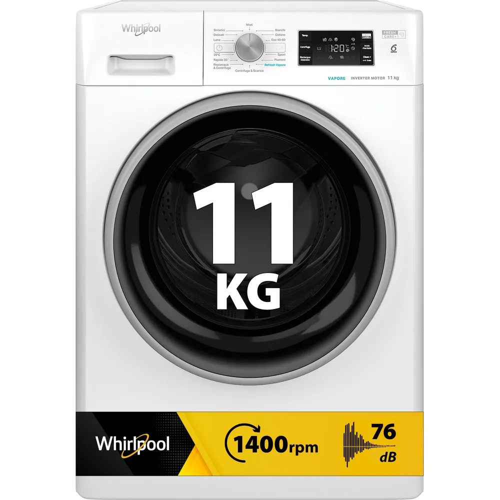 Machine à laver 11 kg Whirlpool 6° SENSO INVER/VAP A 1400GIRI FFB 1148 BSV IT
