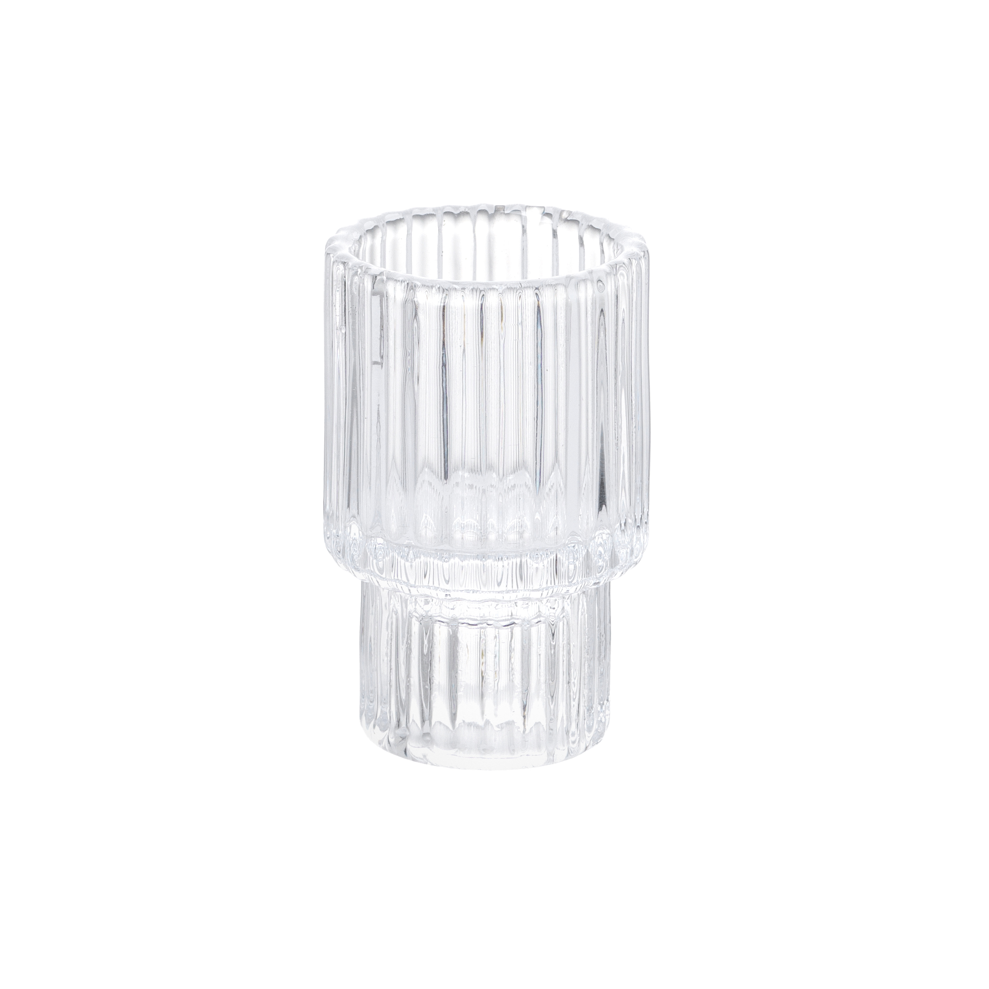 Bougeoir en verre rayé transparent Ø 4 x h 7 cm - Floreal