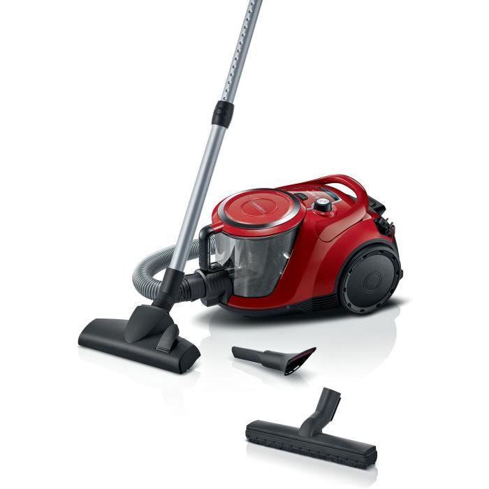 Nouveau ! Aspirateur Sled sans sac - BOSCH BGC41Q69 Series 6 - 600 W - ProSilence - 70 dB - Capacité du réservoir de 2,4 L - Rouge