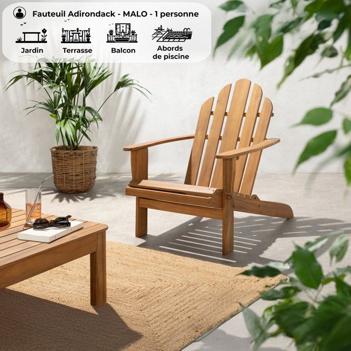 Chaise de jardin inclinable en acacia FSC - 72,5 x 89,5 x H.94 cm