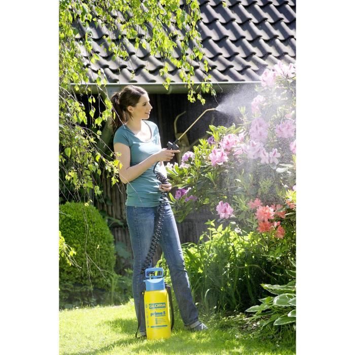 GLORIA - Prima 5 Comfort - Atomiseur à pression de 5 L avec lance et buse en laiton et tube en spirale de 2m50
