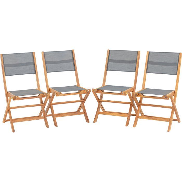 Lot de 4 chaises de jardin en bois d'acacia FSC et assise en textilène - 50 x 57 x 90 cm - Gris