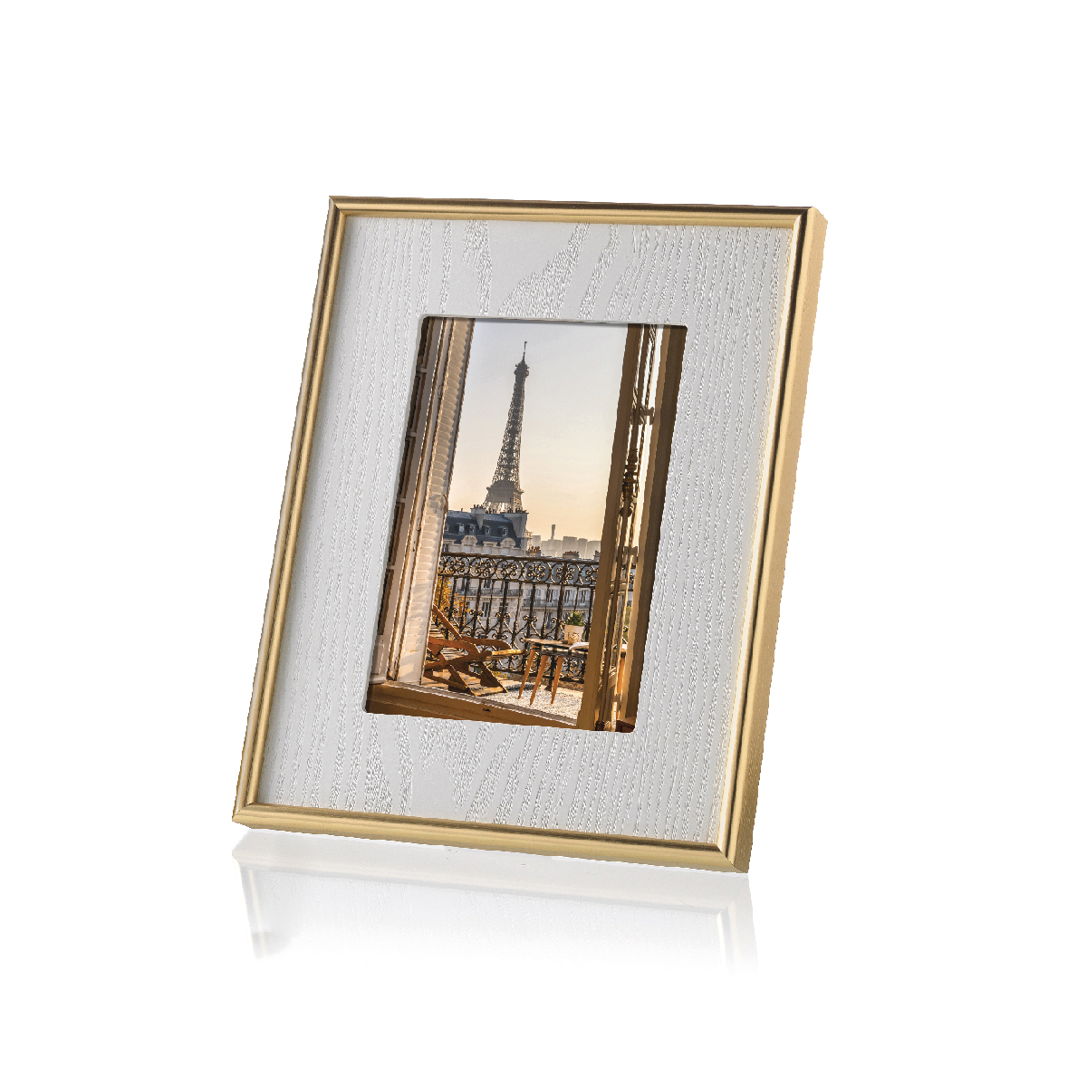 Cadre photo en bois blanc avec bordure dorée - Frames