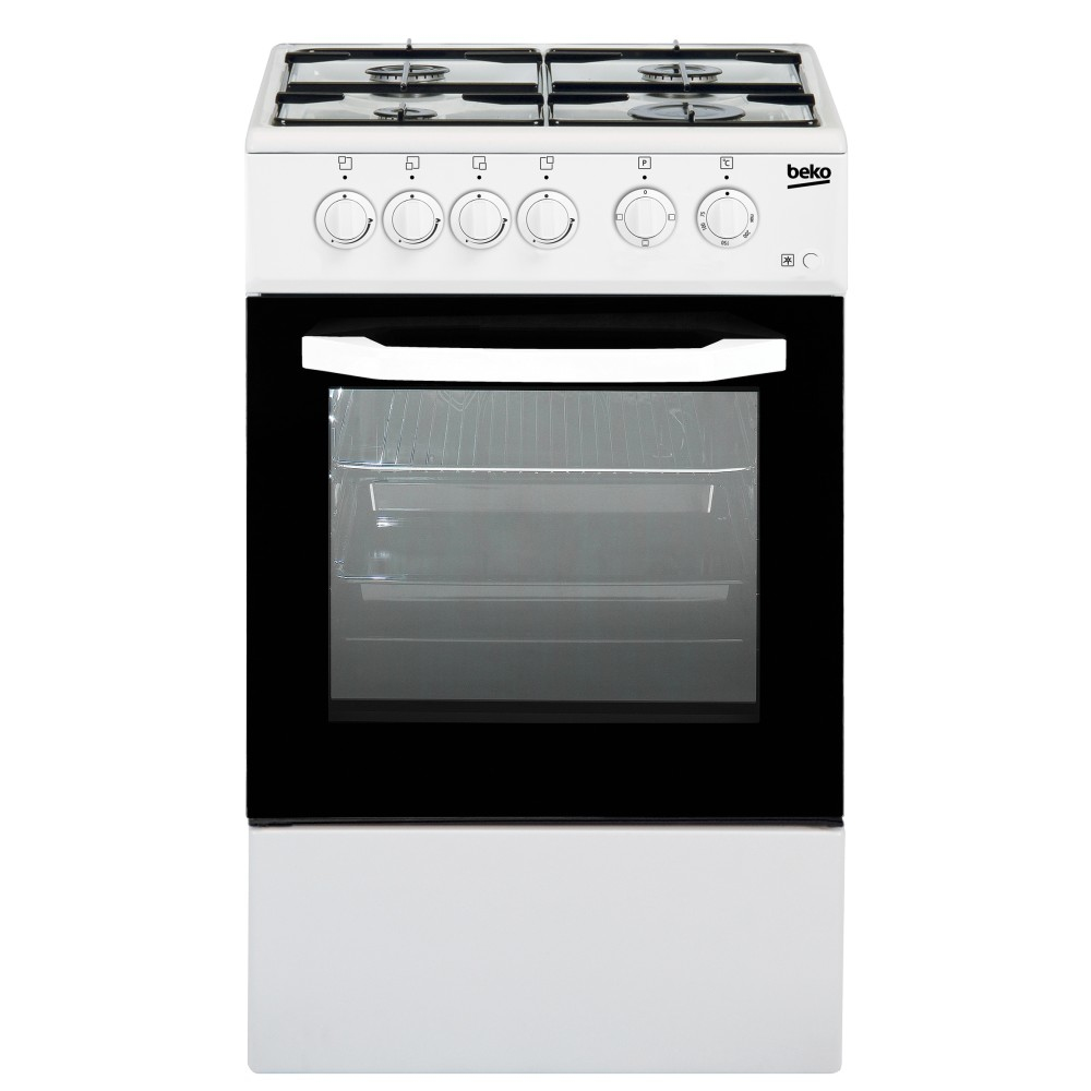 CUISINIÈRE À GAZ BEKO FOUR ÉLECTRIQUE À 4 BRÛLEURS 54LT 50x50 BLANC CSS42014FW