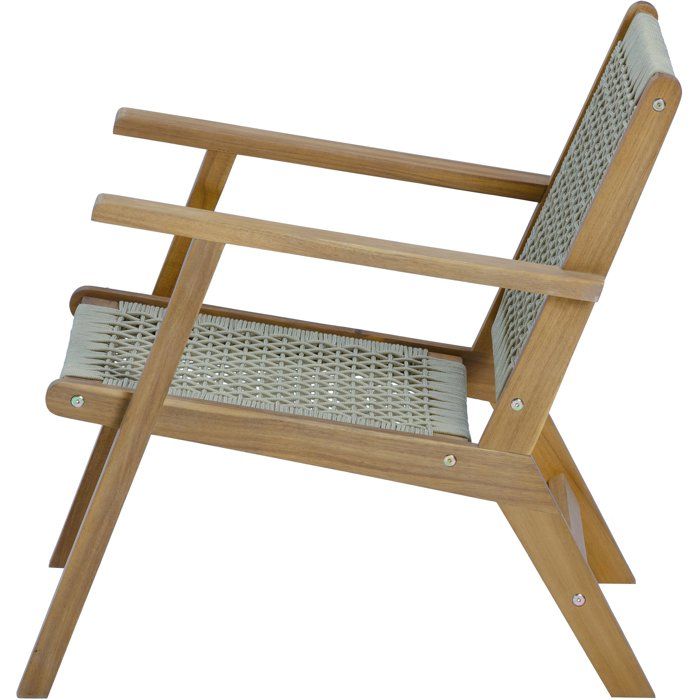 Fauteuil bas en bois d'acacia FSC et résine tressée - 1 personne - Mérida - Vert olive