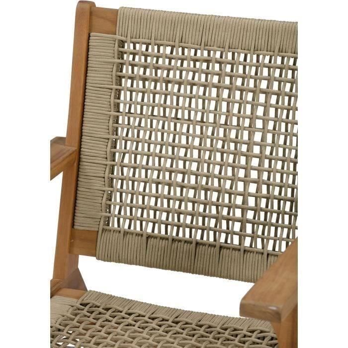 Fauteuil bas en bois d'acacia FSC et résine tressée - 1 personne - Mérida - Vert olive