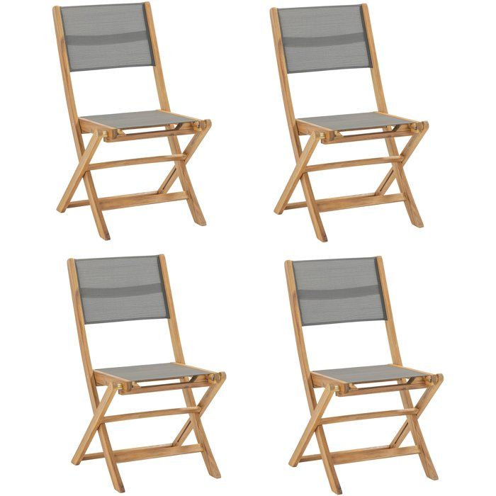 Lot de 4 chaises de jardin en bois d'acacia FSC et assise en textilène - 50 x 57 x 90 cm - Gris