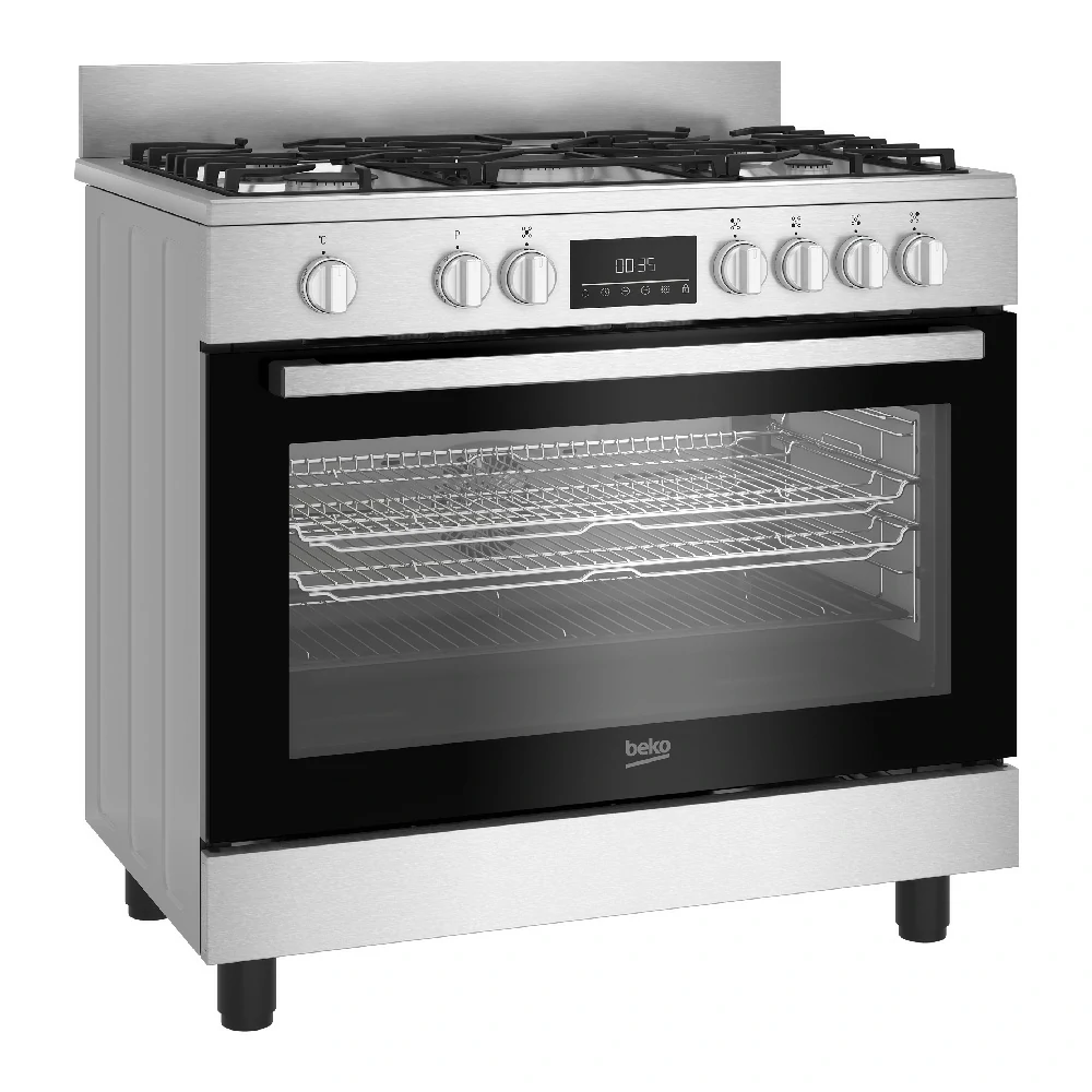 CUISINIÈRE À GAZ BEKO FOUR ÉLECTRIQUE À 5 BRÛLEURS 66LT 90x60 INOX BGM11226EX