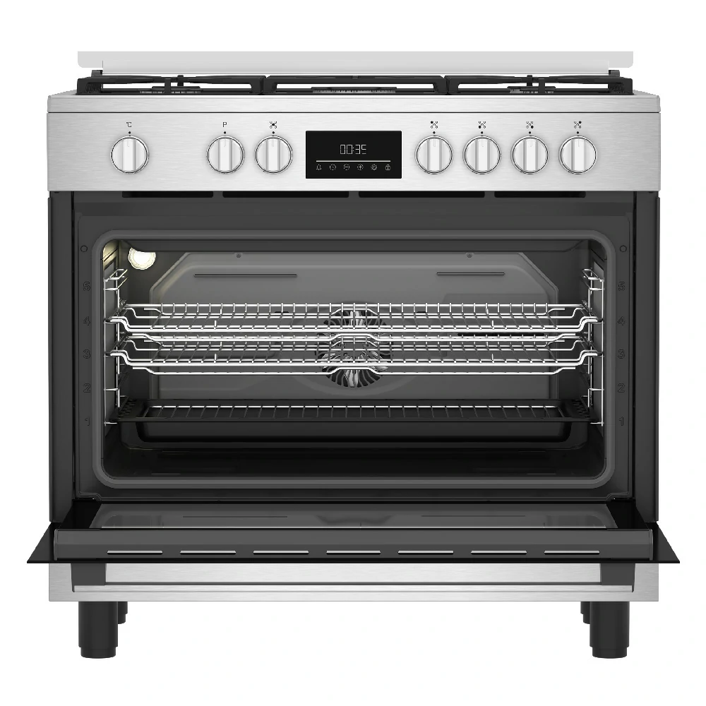 CUISINIÈRE À GAZ BEKO FOUR ÉLECTRIQUE À 5 BRÛLEURS 66LT 90x60 INOX BGM11226EX