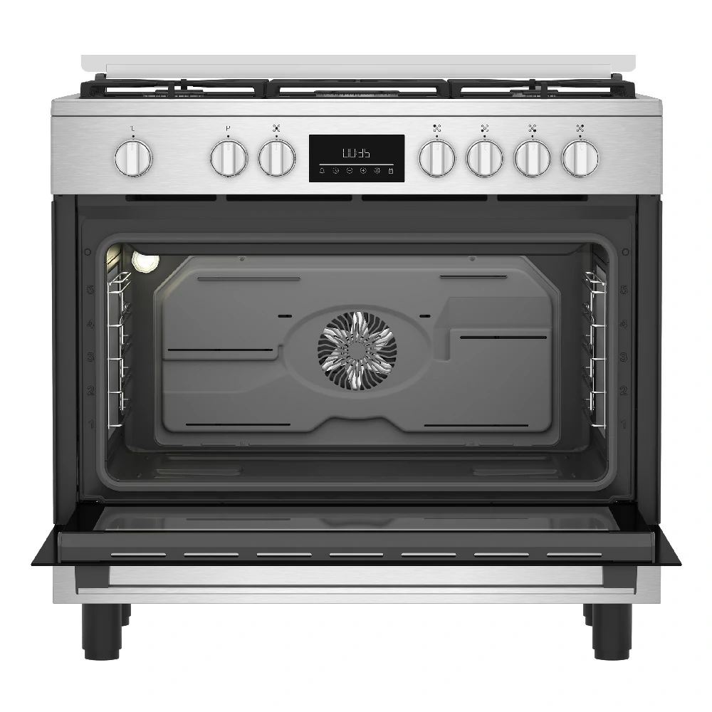 CUISINIÈRE À GAZ BEKO FOUR ÉLECTRIQUE À 5 BRÛLEURS 66LT 90x60 INOX BGM11226EX