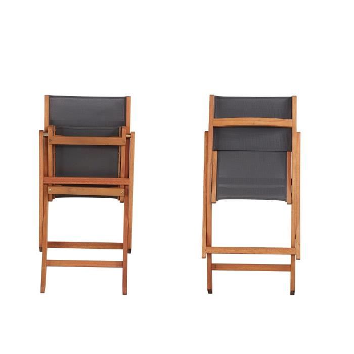 Set de 2 chaises en bois d'acacia FSC et textilène - Gris