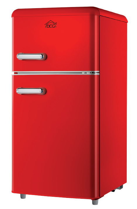 RÉFRIGÉRATEUR À DOUBLE PORTE DCG RETRO LINE 100LT ET ROUGE MF100RCDP
