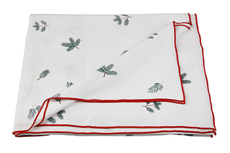 Nappe 100 % coton avec bordure rouge brodée 140 x 320 cm - Holly