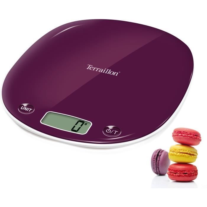 Balance de cuisine électronique - TERRACILLON - MACARON Plum - Capacité 5 kg - Design élégant